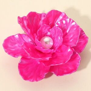 Fuchsia Pearl Flower Brooch 4.25 Inch Pendant Pin Hairpin Statement Accessory